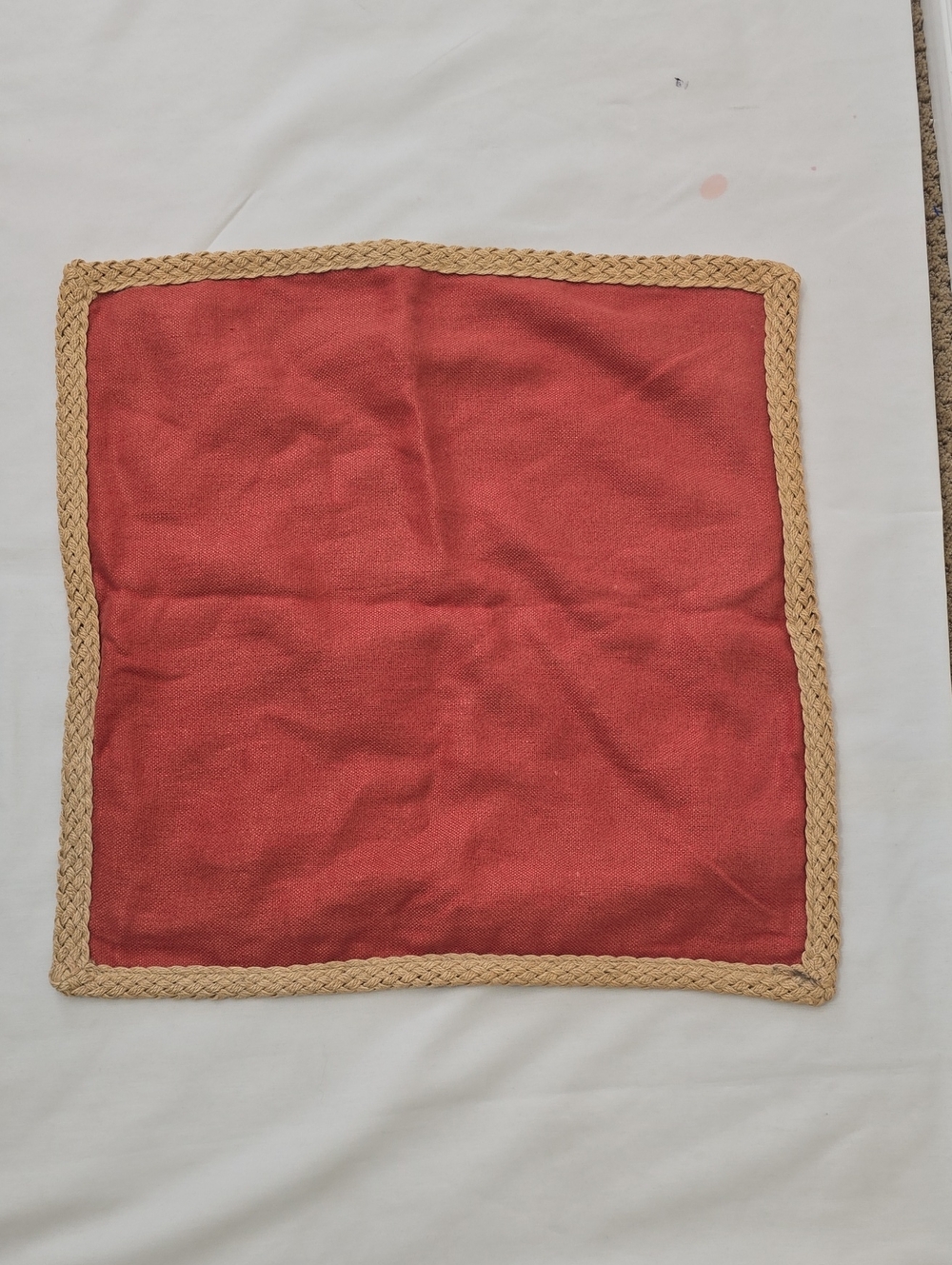 Pottery Barn Brick Red Square Pullow Case with Braided Tan Trim